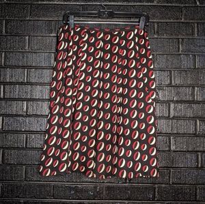 Anne Klein 100% silk skirt, red black tan. Size 8